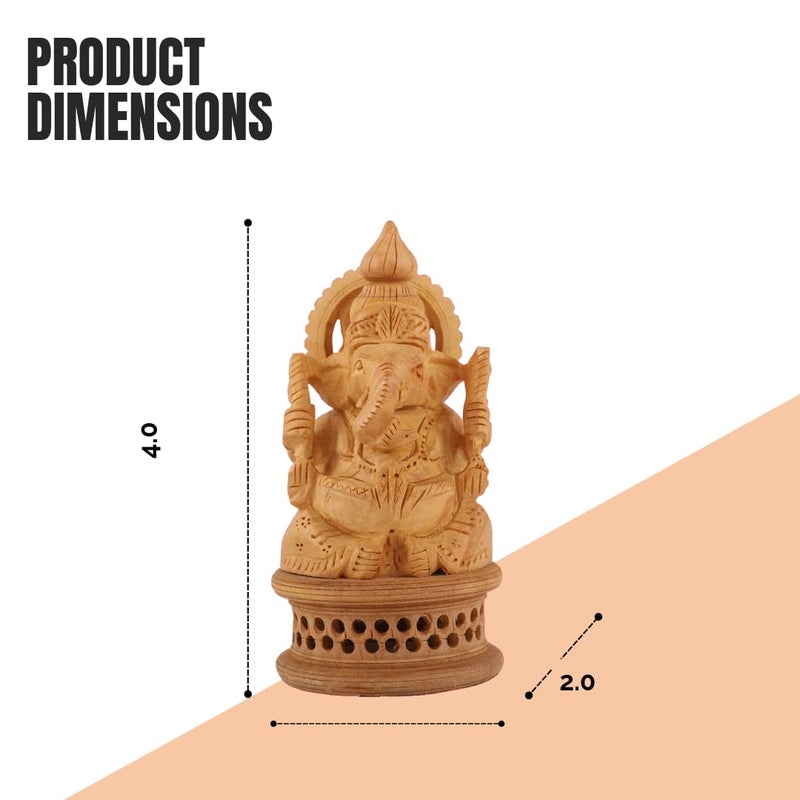 DHYANARSH Wooden Ganesh Idol - Hand Carved Lord Ganesha Wood Sculpture - God of Prosperity and Fortune Brown - Image 4